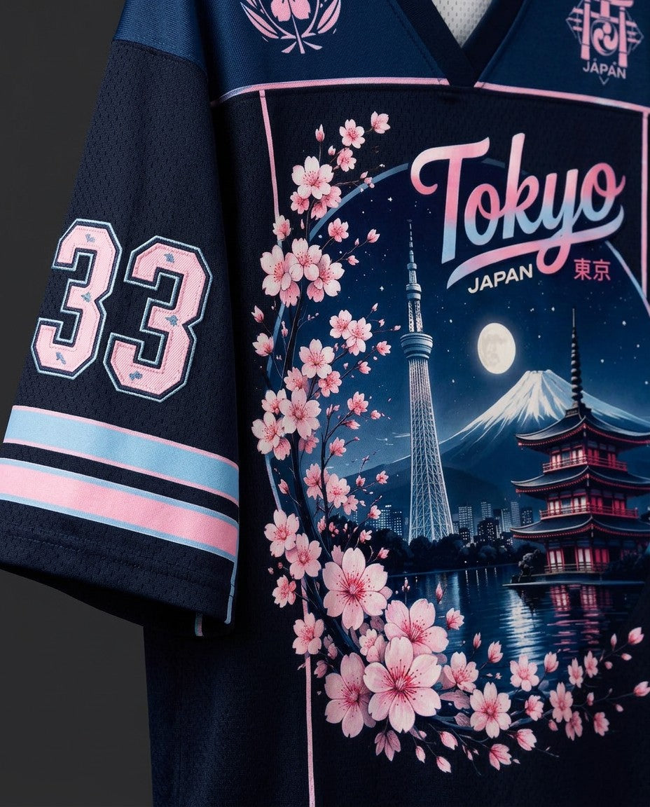 Close-up of the print on the Hanami City Jersey