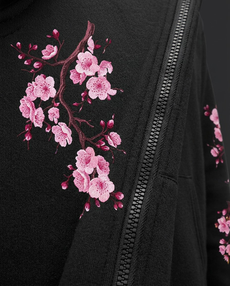 Close-up of the print on the Hanami Zip Hoodie