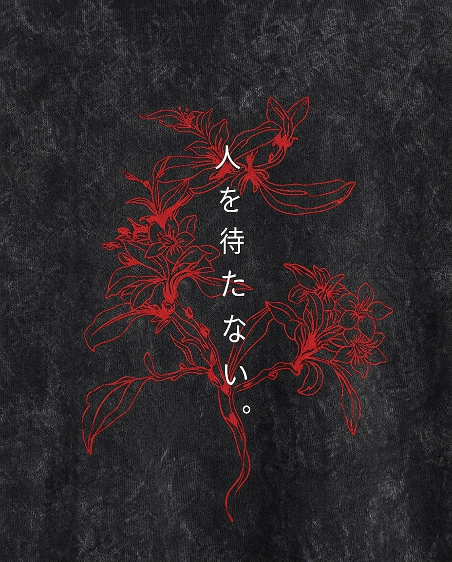 Close-up of the print on the Higanbana Washed Tee