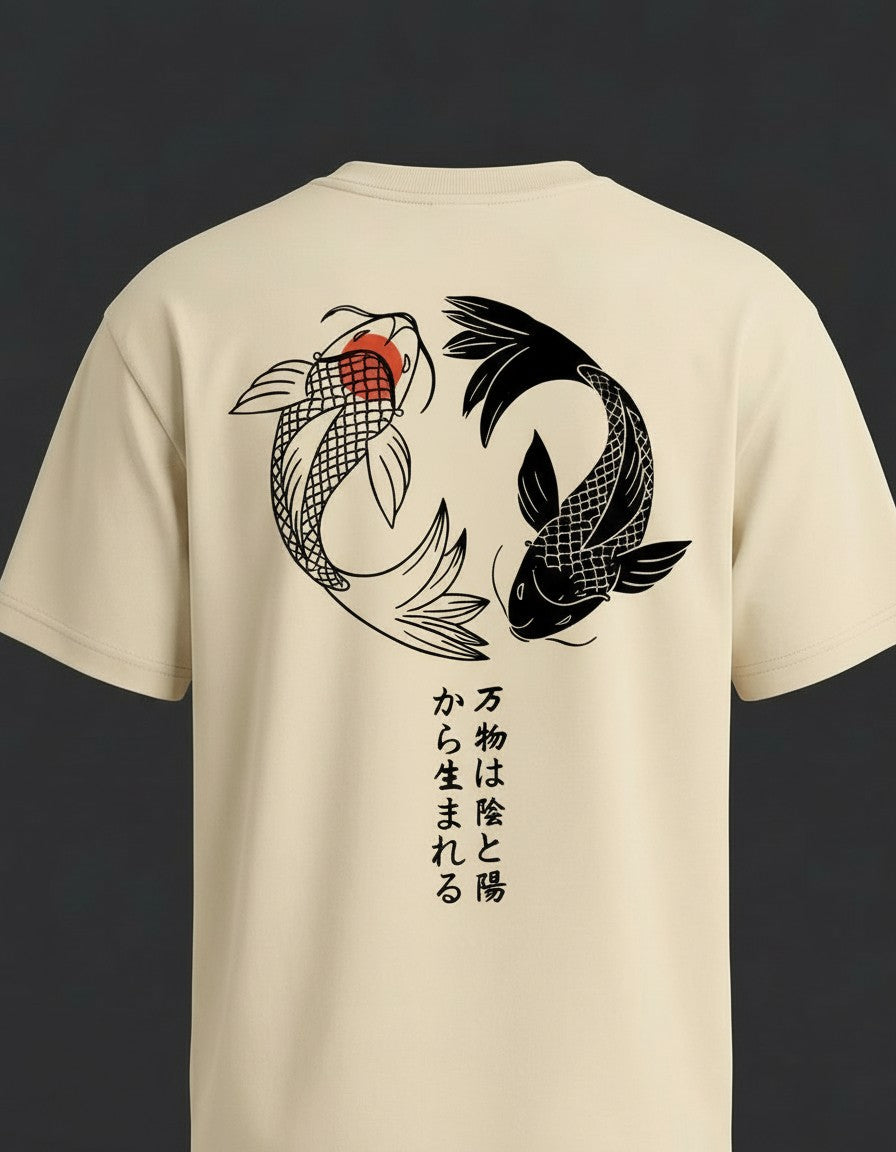 Close-up of the print on the In-Yo Koi Tee