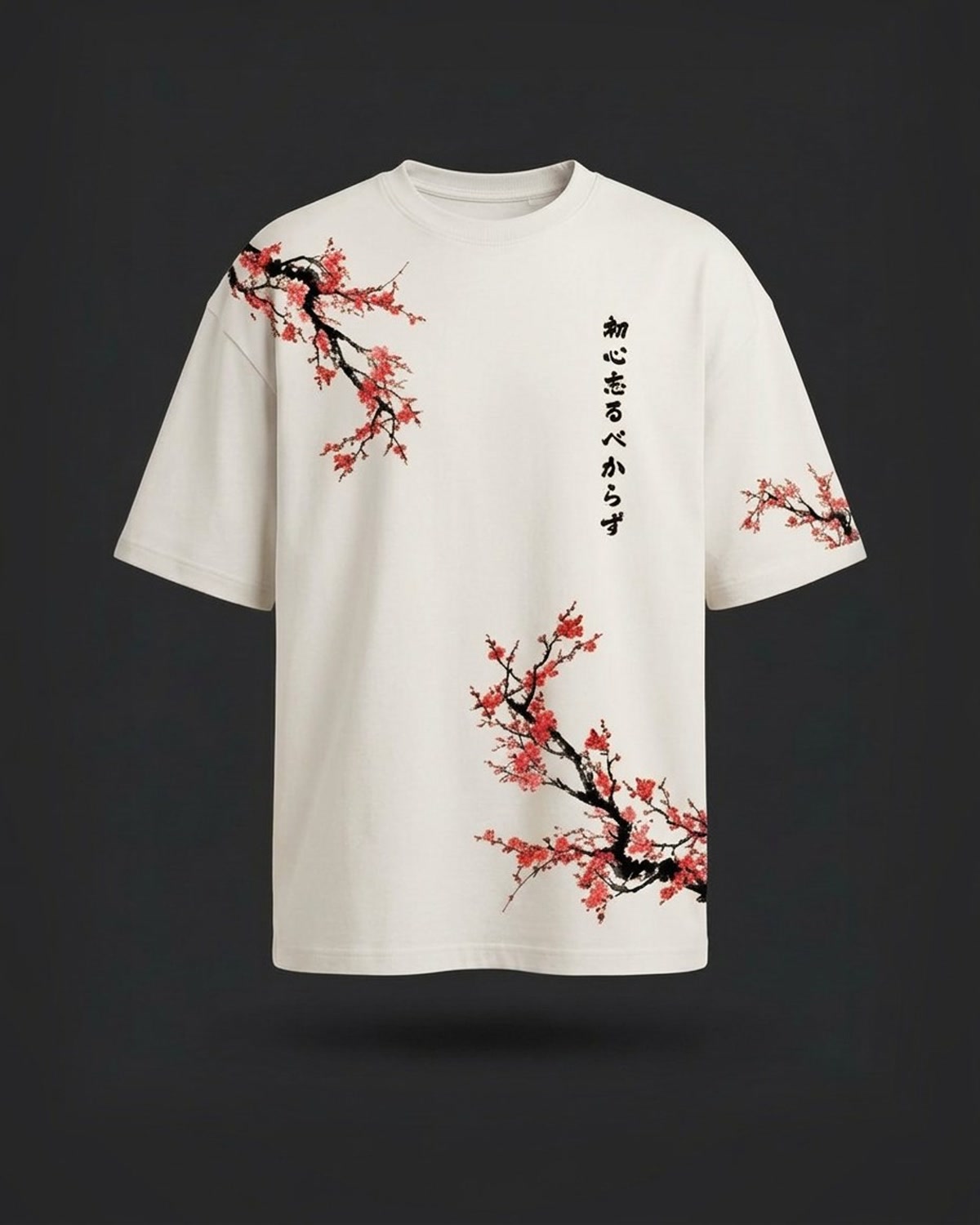Shoshin Oversized Tee in Bone White, front view on a dark studio background