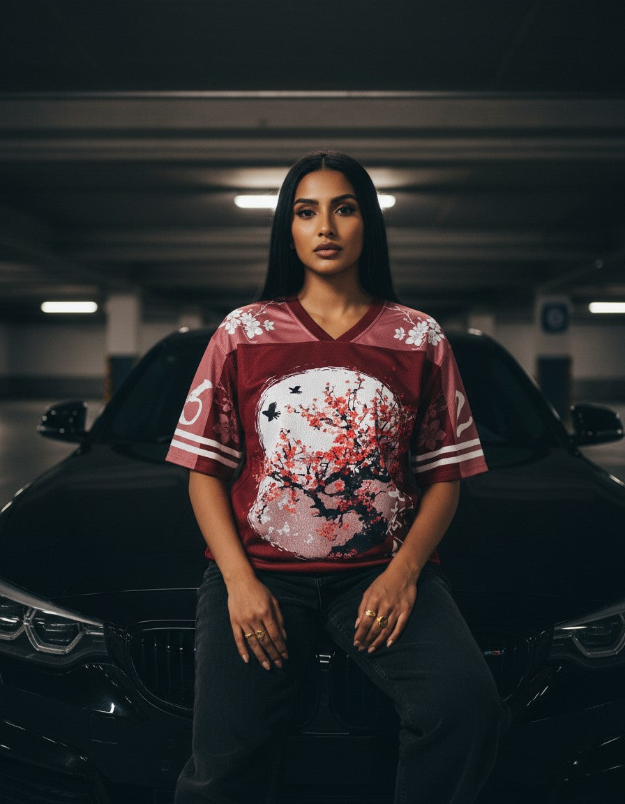 Woman wearing the Ukiyo Jersey, second lifestyle photo