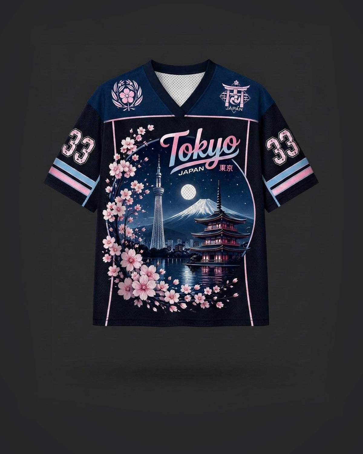 Hanami City Jersey in TOKYO NIGHTS, front view on a dark studio background