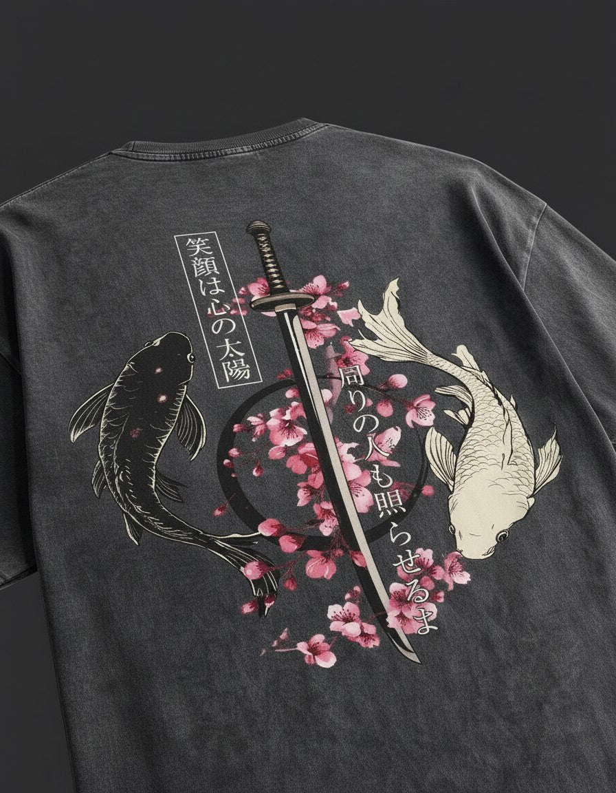 Close-up of the print on the Koi Tomoe Washed Tee