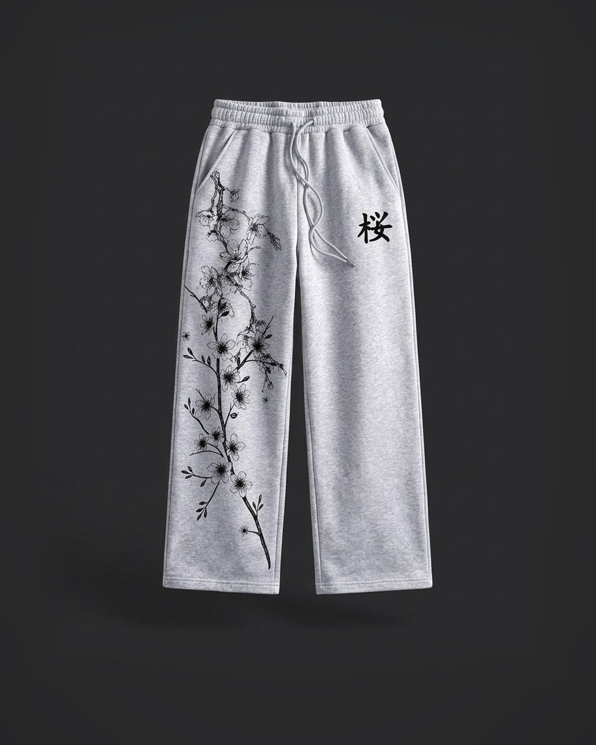 Sakura Ink Sweatpants in Ash Grey, front view on a dark studio background