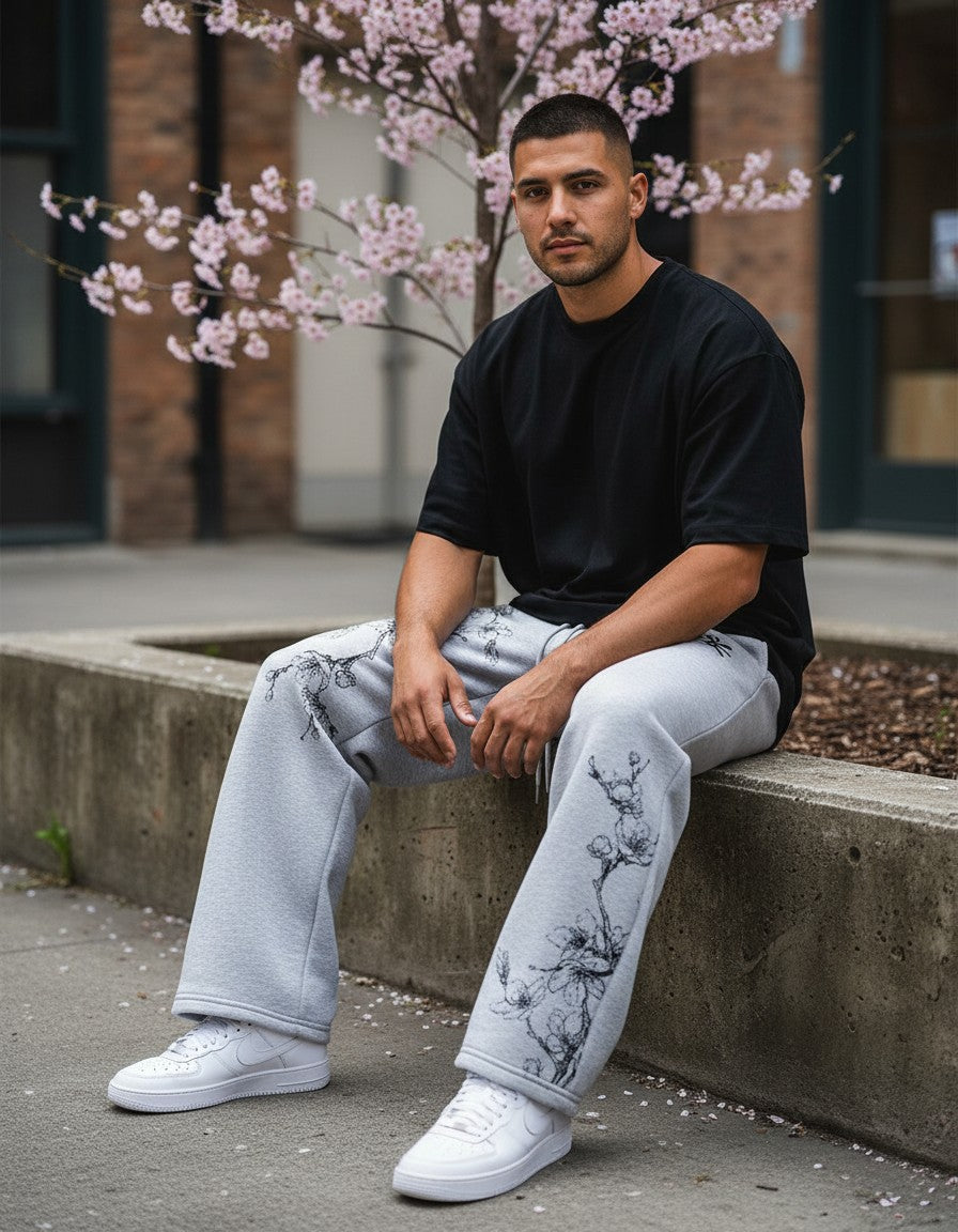 Man wearing the Sakura Ink Sweatpants, second lifestyle photo