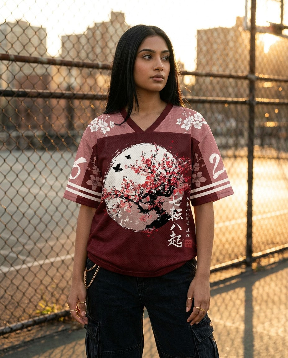 Woman wearing the Ukiyo Jersey, lifestyle photo